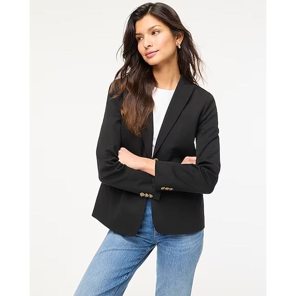 J. Crew Linen-Blend Long Sleeve Notch Lapel One-Button Blazer Black Women's 14 - Picture 1 of 10